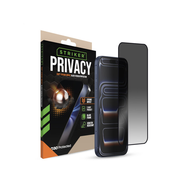 Striker D3O Xtreme Impact Privacy Glass Screen Protector - Black Frame - Apple iPhone 16 Pro Max/17 Pro Max