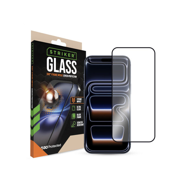 Striker D3O Xtreme Impact Glass Screen Protector - Black Frame - Apple iPhone 16 Pro Max/17 Pro Max