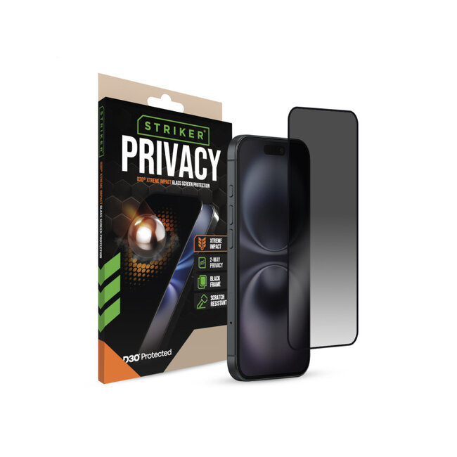 Striker D3O Xtreme Impact Privacy Glass Screen Protector - Black Frame - Apple iPhone 14 Pro/15/16