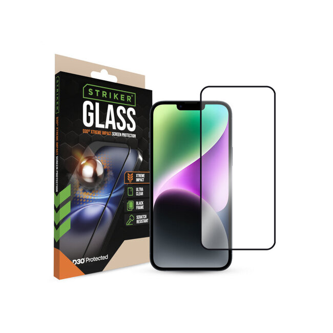 Striker D3O Xtreme Impact Glass Screen Protector - Black Frame - Apple iPhone 13 Pro Max/14 Plus
