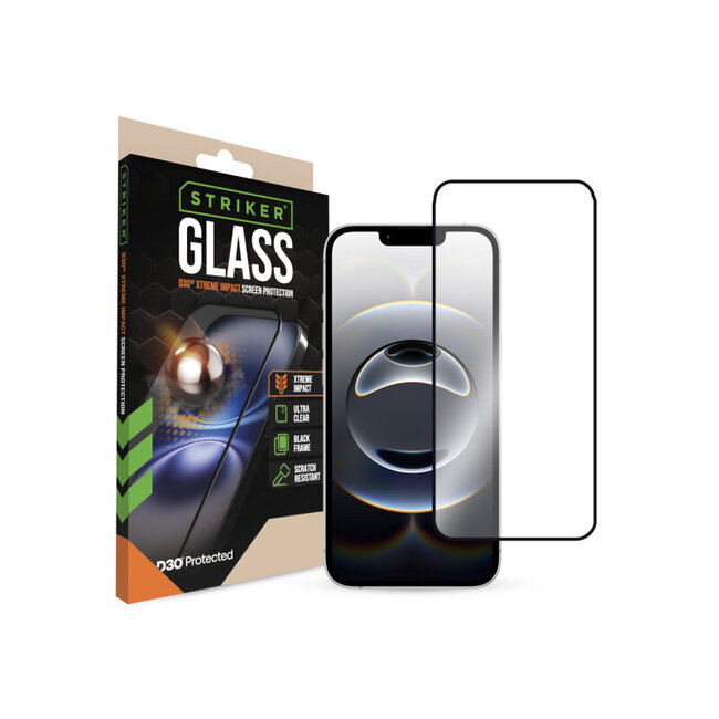 Striker D3O Xtreme Impact Glass Screen Protector - Black Frame - Apple iPhone 13/13 Pro/14/16e