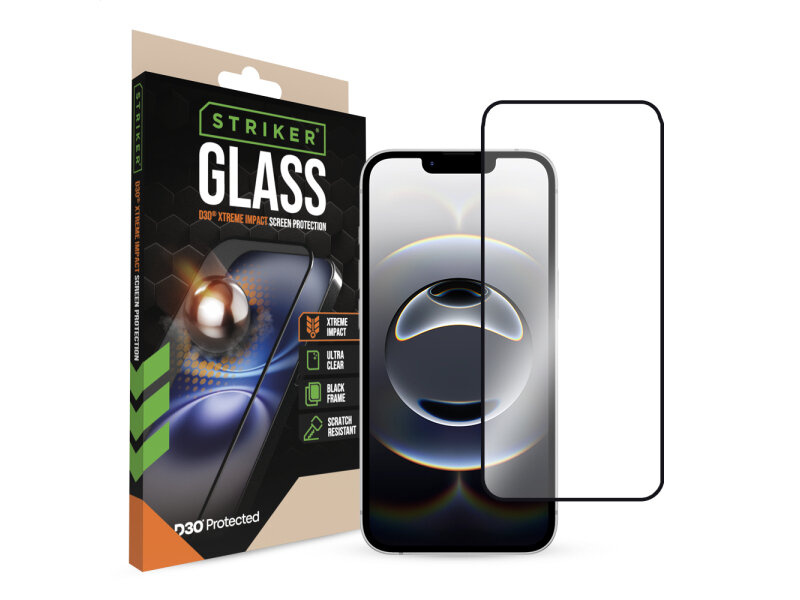 Striker Striker D3O Xtreme Impact Glass Screen Protector - Black Frame - Apple iPhone 13/13 Pro/14/16e afbeelding