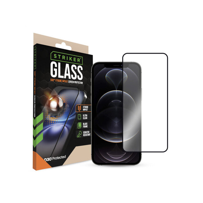 Striker D3O Xtreme Impact Glass Screen Protector - Black Frame - Apple iPhone 12/12 Pro