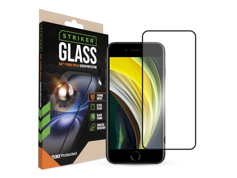 Striker Striker D3O Xtreme Impact Glass Screen Protector - Black Frame - Apple iPhone 7/8/SE (2020/2022) afbeelding