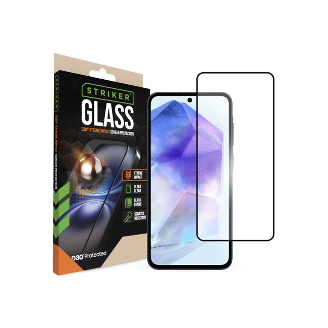 Striker D3O Xtreme Impact Glass Screen Protector - Black Frame - Samsung Galaxy A35 5G/A36 5G/A55 5G/A56 5G/S24 FE 5G