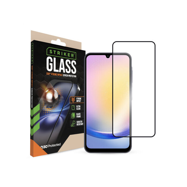 Striker D3O Xtreme Impact Glass Screen Protector - Black Frame - Samsung Galaxy A25 5G