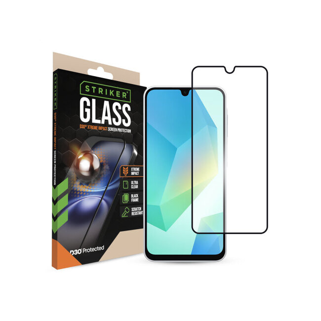 Striker D3O Xtreme Impact Glass Screen Protector - Black Frame - Samsung Galaxy A16 (4G/5G)/A17 (4G/5G)/A26 5G