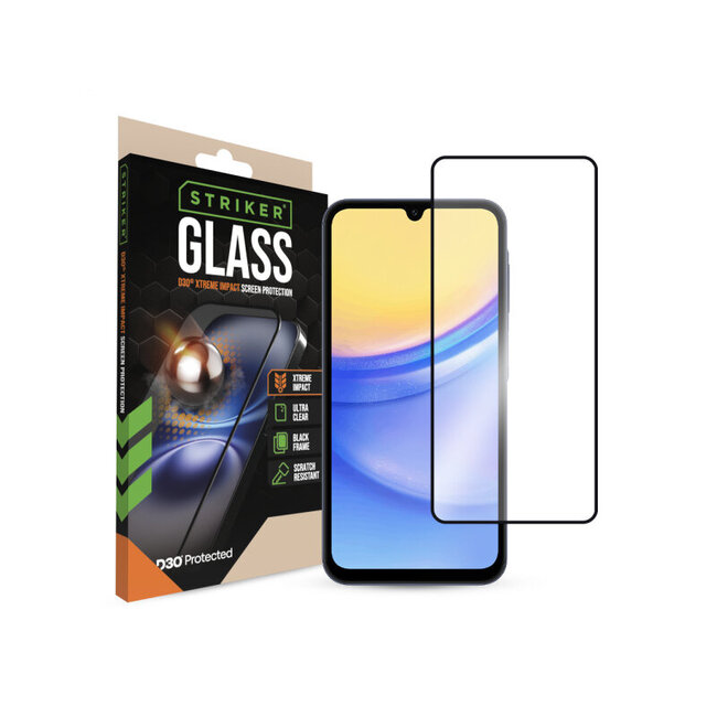 Striker D3O Xtreme Impact Glass Screen Protector - Black Frame - Samsung Galaxy A15 (4G/5G)
