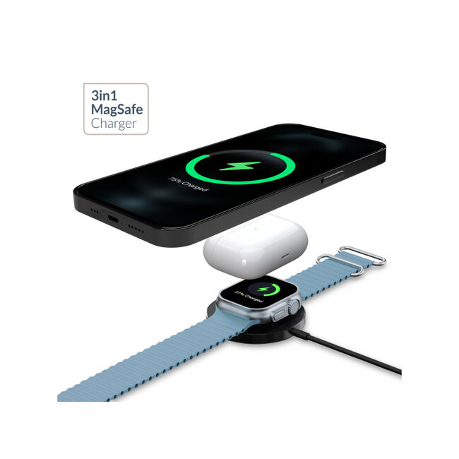 Mobilize 3in1 Magnetic Wireless Charger MagSafe Compatible 15W Black