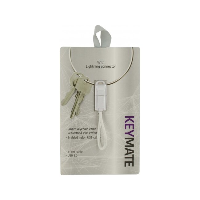 KeyMate Charge/Sync Keychain Cable Nylon Braided Lightning White