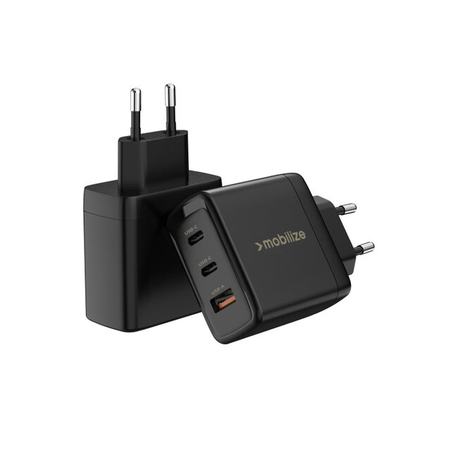 Mobilize Wall Charger 2x USB-C + 1x USB GaN 65W with PD/PPS Black