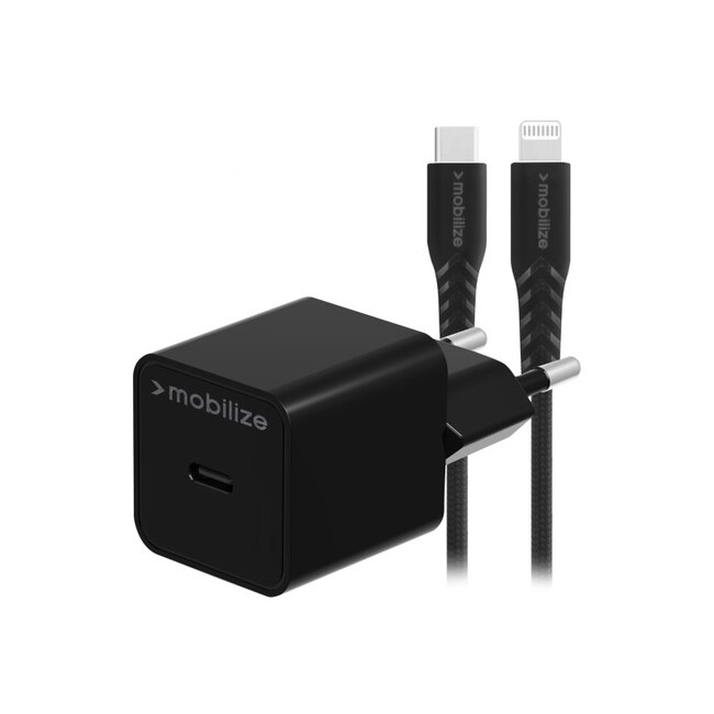 Mobilize Wall Charger USB-C 20W with PD + MFi Lightning Nylon Cable 1.2m Black