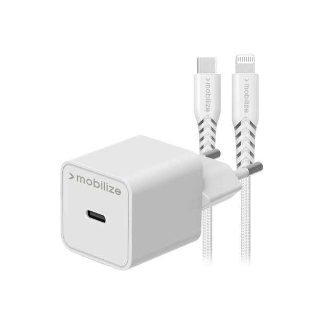 Mobilize Wall Charger USB-C 20W with PD + MFi Lightning Nylon Cable 1.2m White