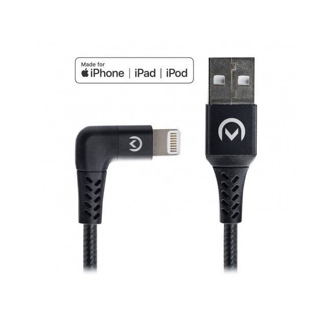Mobilize Strong Nylon 90° Cable Apple MFi Lightning 1.5m. 12W Black