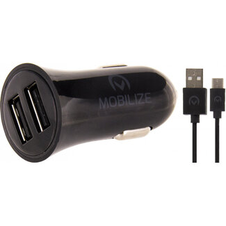 Mobilize Mobilize Car Charger Dual USB 2.4A 12W + 1m USB-C Cable Black