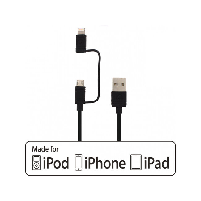 Mobilize 2in1 Cable USB to Apple MFi Lightning or Micro USB 1.5m. Black