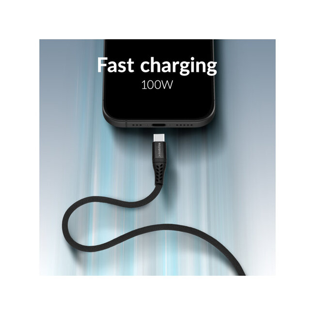 Mobilize Magnetic Nylon Cable - USB-C to USB-C - 2m. - 100W Black