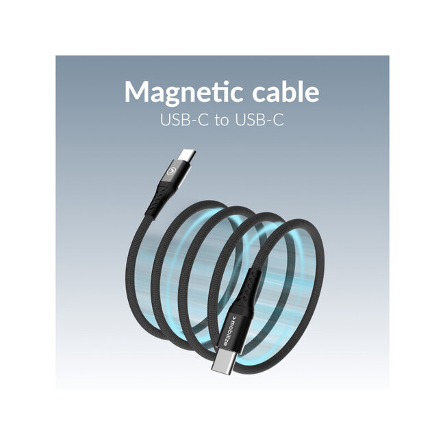 Mobilize Magnetic Nylon Cable - USB-C to USB-C - 1m. - 100W Black