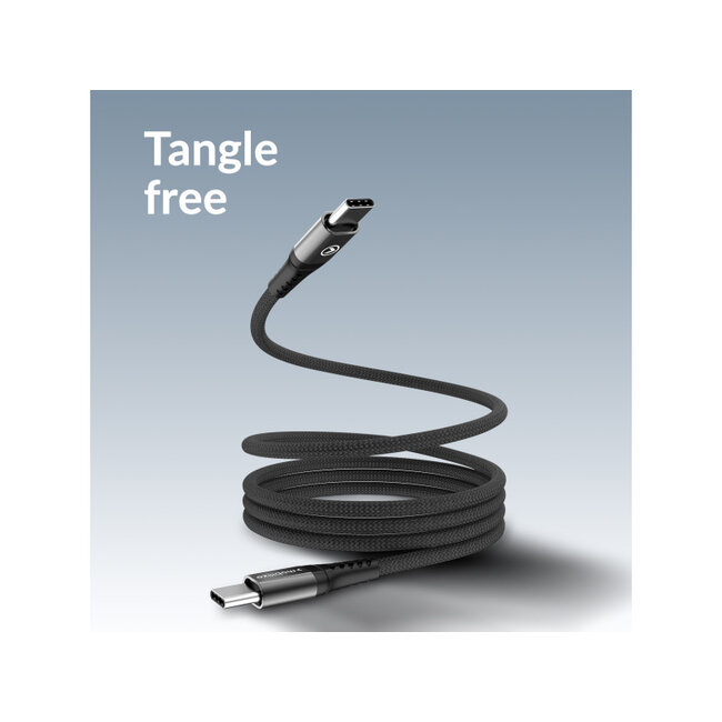 Mobilize Magnetic Nylon Cable - USB-C to USB-C - 1m. - 100W Black
