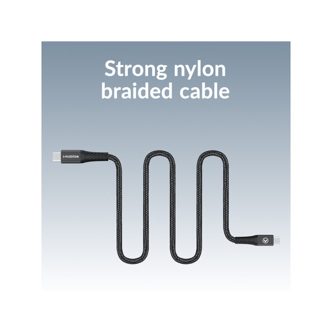 Mobilize Magnetic Nylon Cable - USB-C to USB-C - 1m. - 100W Black