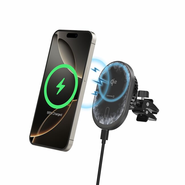 Swissten Magride Telefoonhouder - Geschikt voor Magsafe - Qi2 15W - Zwart