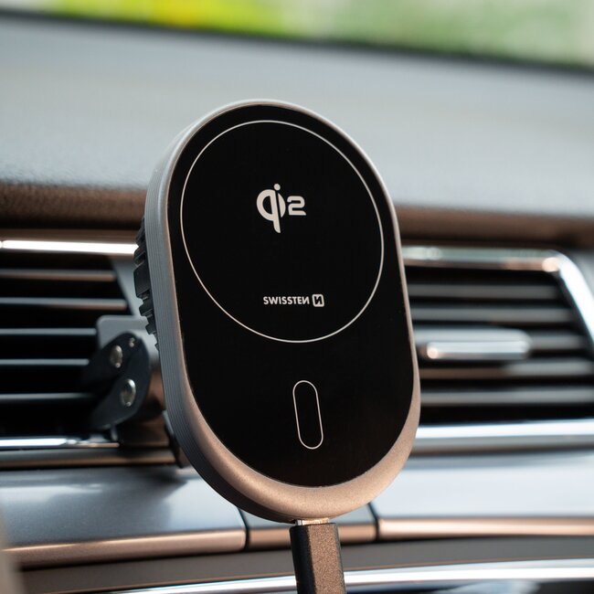 Swissten Magride Telefoonhouder - Geschikt voor Magsafe - Qi2 15W - Zwart