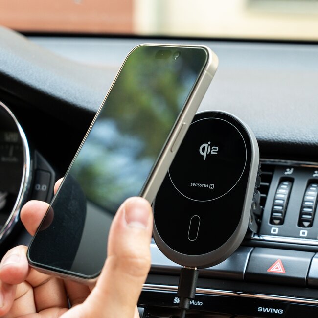 Swissten Magride Telefoonhouder - Geschikt voor Magsafe - Qi2 15W - Zwart