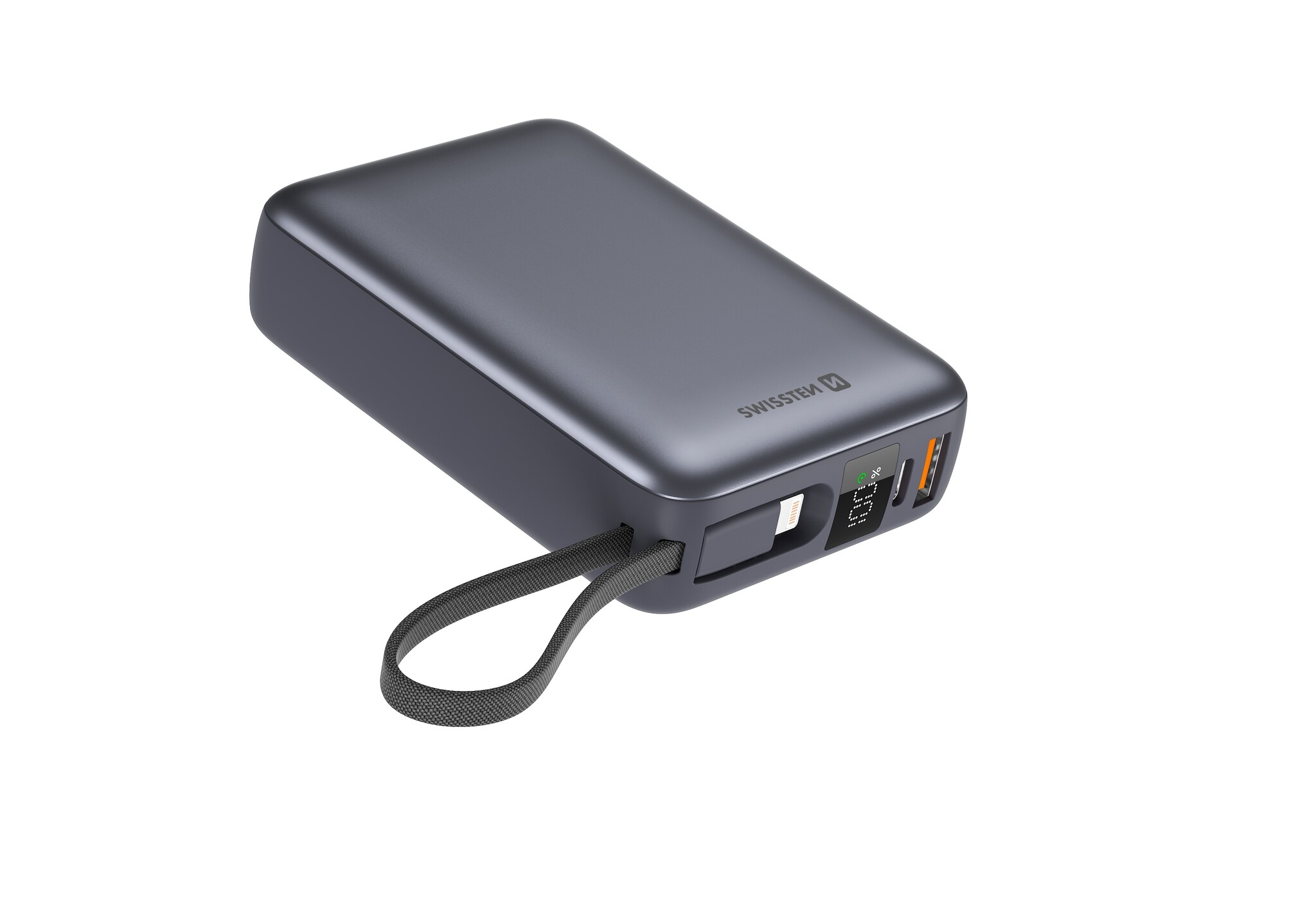 Swissten Swissten Powerbank Space 20.000mAh - Ingebouwde kabels - Zilver afbeelding