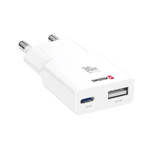 Swissten Snellader 30W Slim Design - USB-C & USB-A Poort