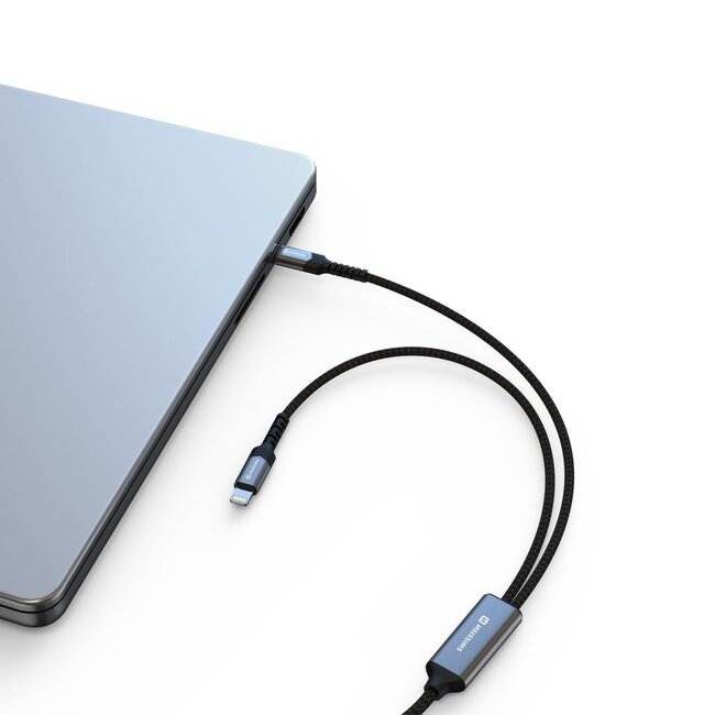 Swissten 2-in-1 USB-C Kabel - 100W Snellader - USB-C + Lightning - Zwart