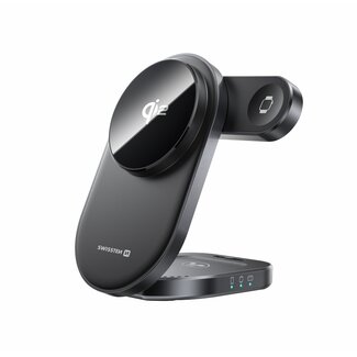 Swissten Swissten Magbase 3 in 1 Draadloze Oplader Opvouwbaar - 27W - Zwart