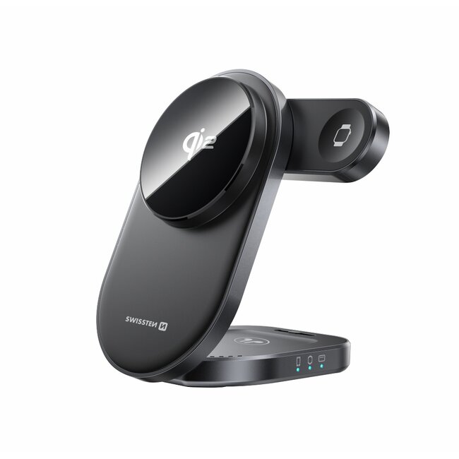 Swissten Magbase 3 in 1 Draadloze Oplader Opvouwbaar - 27W - Zwart