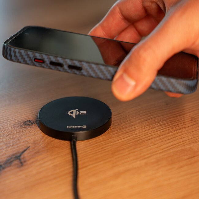 Swissten MagPuck Draadloze Oplader - Magsafe - 15W - Zwart