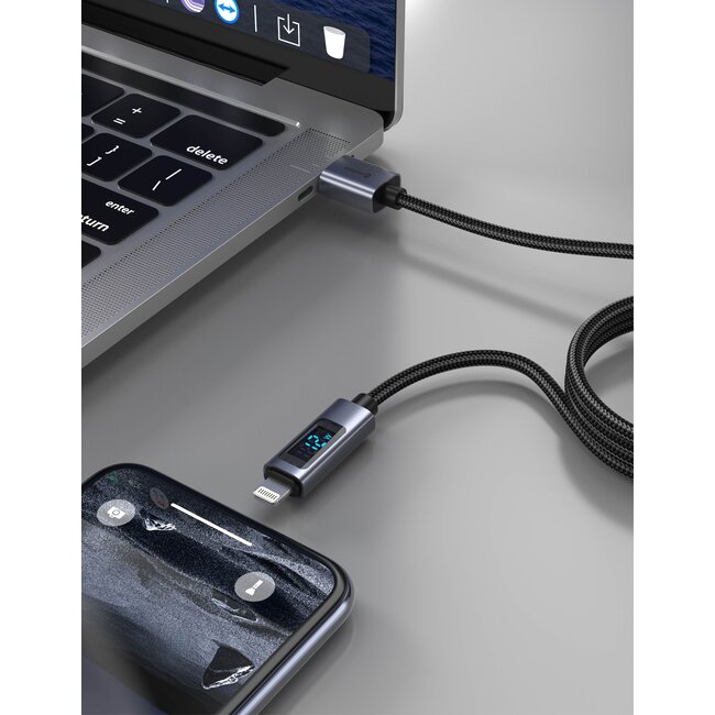 Swissten LCD USB-A naar Lightning Kabel - 1.5M - Zwart