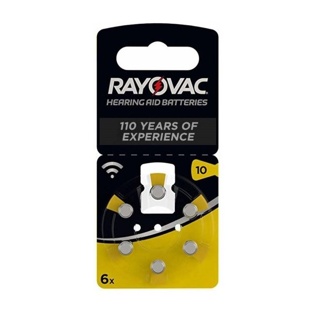 Rayovac 10AU GEEL Acoustic Hearing Aid Zinc-Air (6 stuks)
