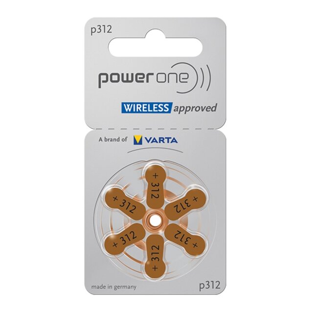 PowerOne bruin P312 hoorapparaat batterij (6 stuks)