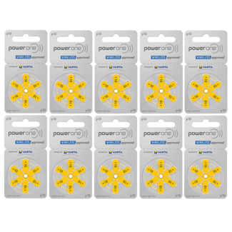 PowerOne 60 stuks P10 hoorapparaat batterij GEEL