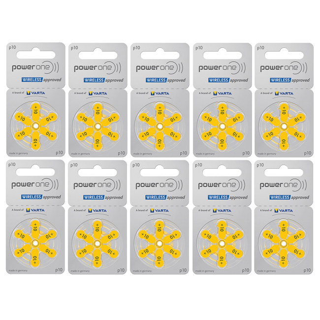 PowerOne 60 stuks geel P10 hoorapparaat batterij