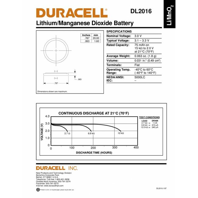 Duracell Knoopcel batterij Lithium CR2016 blister 2