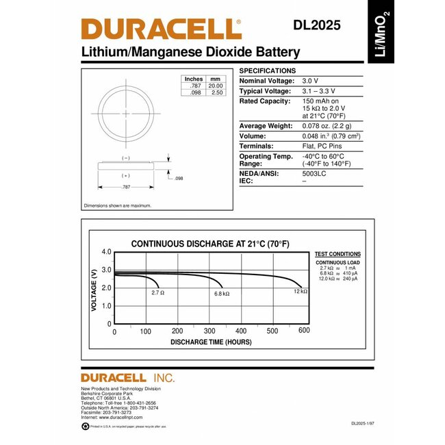 Duracell Knoopcel batterij Lithium CR2025 blister 2