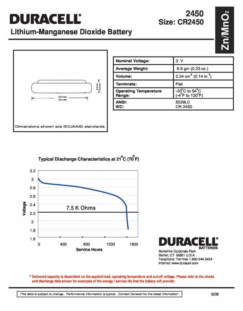 1 Batteria bottone 3v Lithium DL2450, CR2450, ECR2450