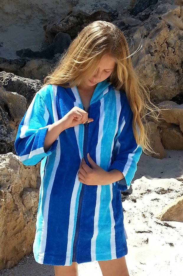 Back Beach Co Blue Stripe Swim Beach Robe for women Destination Beach