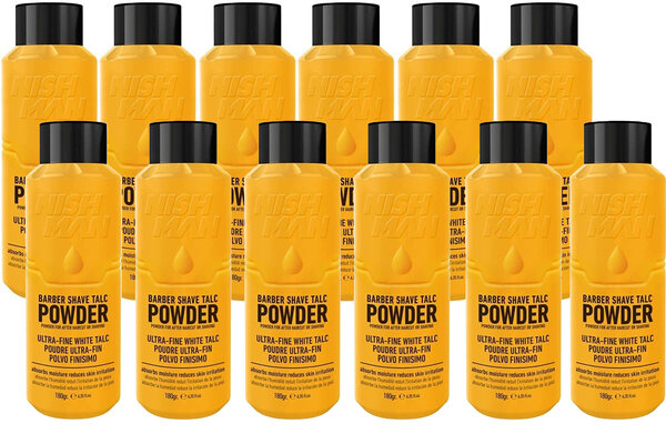 Nish Man Barber Shave Talc Powder 180g - 12 STUKS Nish Man Barber Shave Talc Powder 180g - 12 STUKS