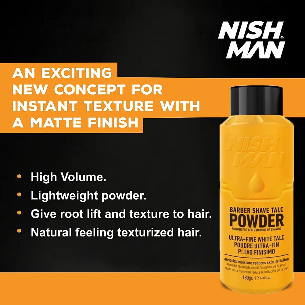 Nish Man Barber Shave Talc Powder 180g - 12 STUKS Nish Man Barber Shave Talc Powder 180g - 12 STUKS