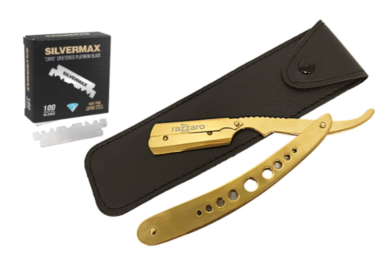 Razzaro Straight Razor Gold + 100 Silvermax Scheermesjes Razzaro Straight Razor Gold + 100 Silvermax Scheermesjes