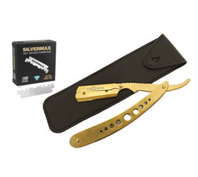 Razzaro Straight Razor Gold + 100 Silvermax Scheermesjes Razzaro Straight Razor Gold + 100 Silvermax Scheermesjes