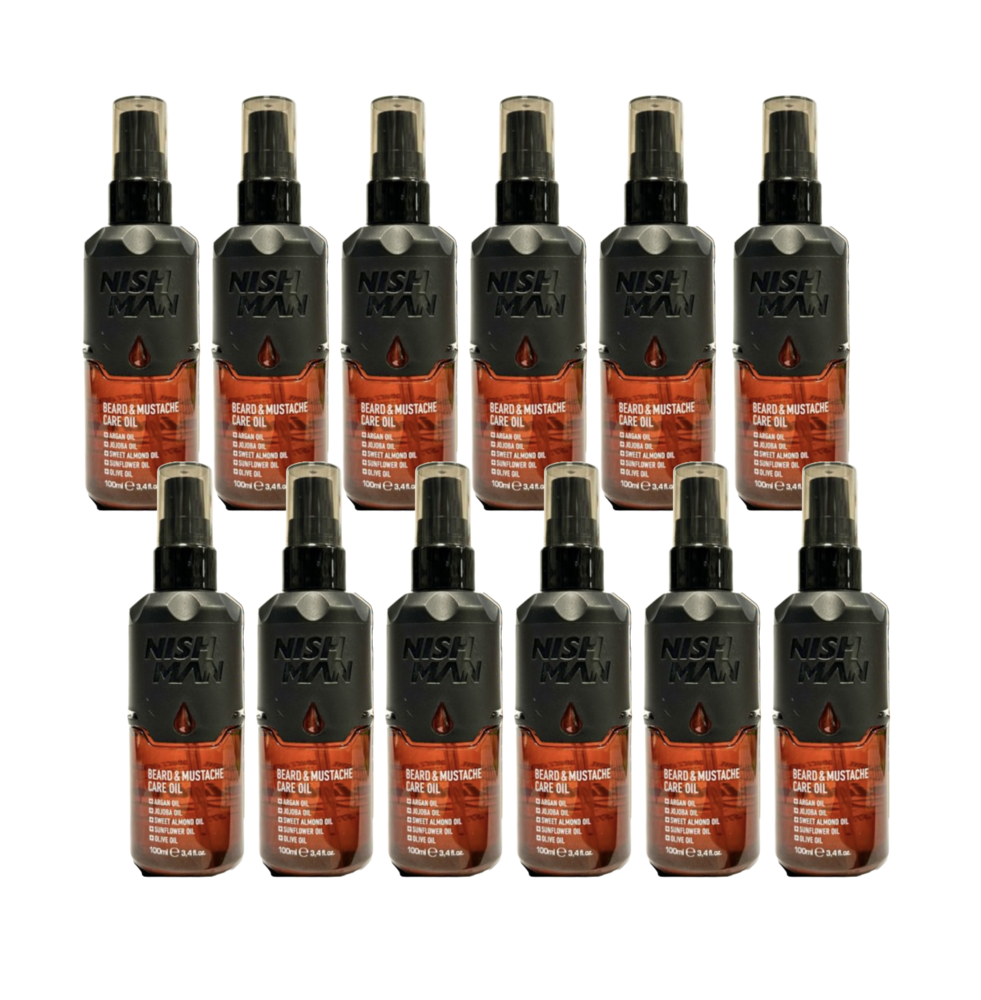Nish Man Beard and Moustache Care Oil 100ml - 12 STUKS Nish Man Beard and Moustache Care Oil 100ml - 12 STUKS