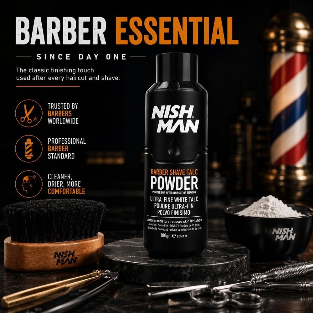 Nish Man Barber Shave Talc Powder 180g - 12 STUKS