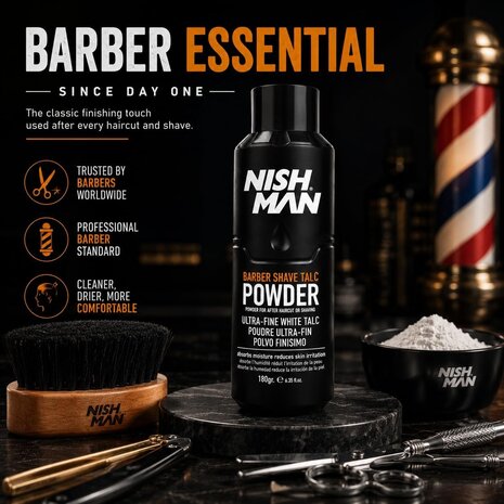 Nish Man Barber Shave Talc Powder 180g - 12 STUKS