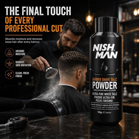 Nish Man Barber Shave Talc Powder 180g - 12 STUKS
